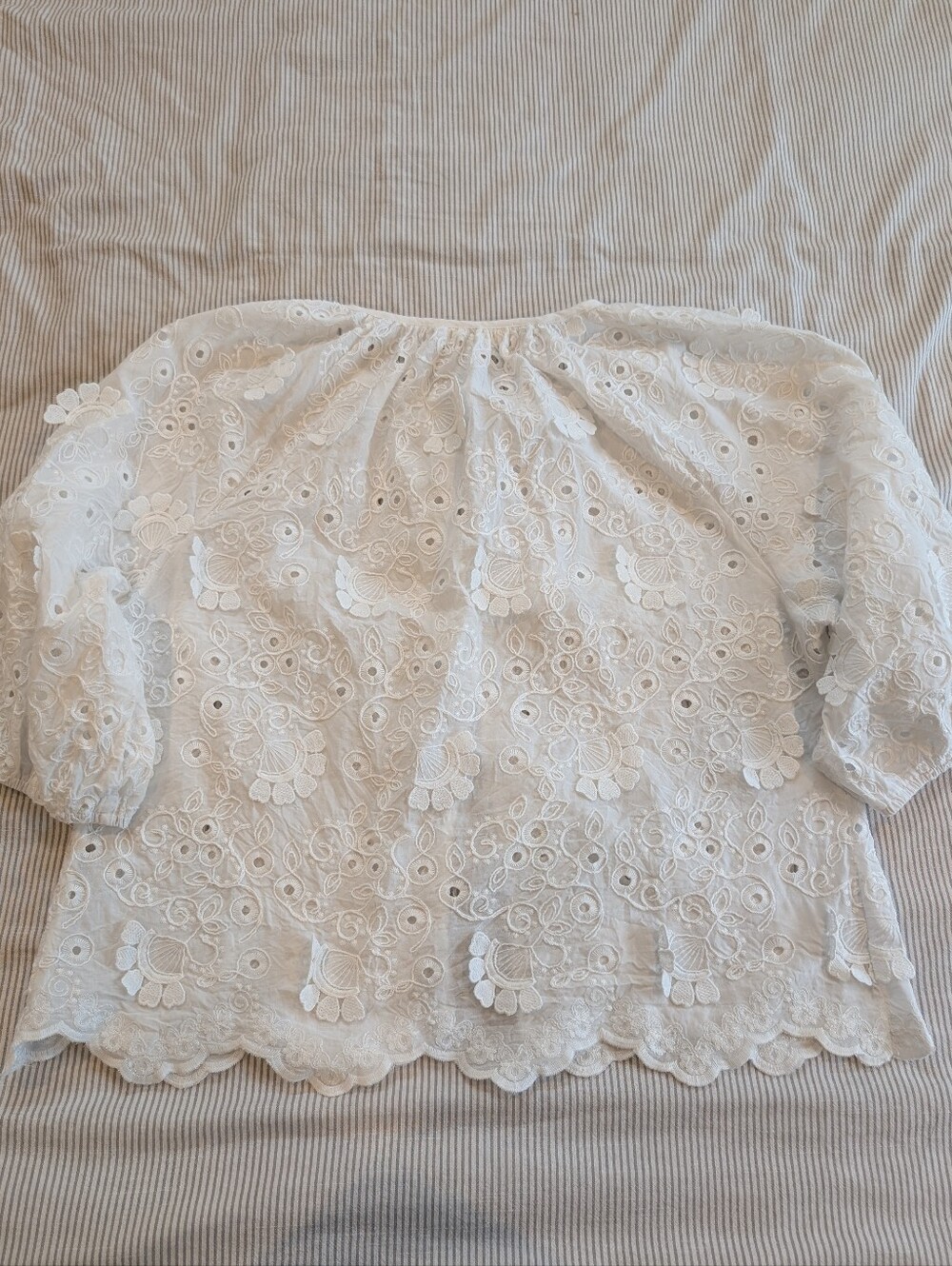 White Eyelet Tie-Front Women's Top - Picture 3 of 6